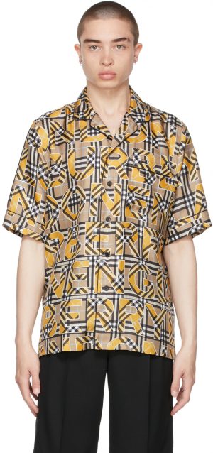 Burberry Yellow Silk Logo & Vintage Check Short Sleeve Shirt Burberry Yellow Silk Logo & Vintage Check Short Sleeve Shirt