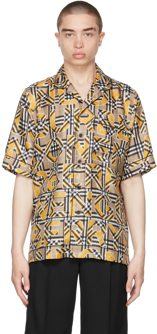 Burberry Yellow Silk Logo & Vintage Check Short Sleeve Shirt | The ...