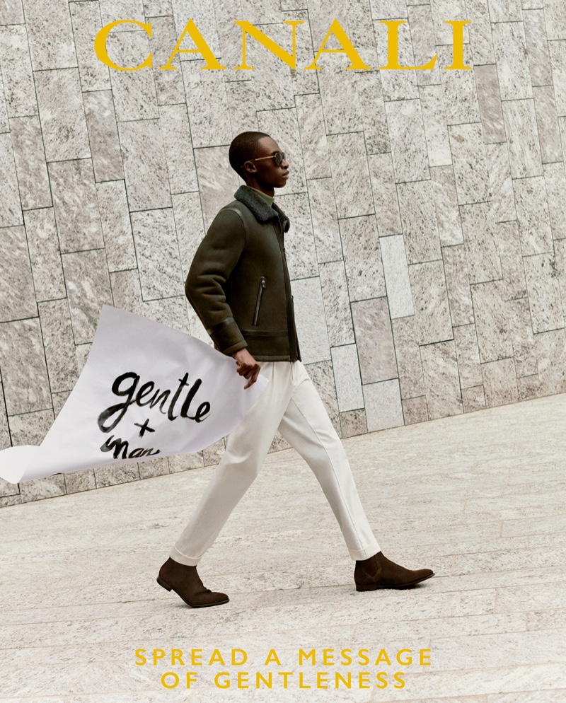 Bakay Diaby stars in Canali's fall-winter 2021 campaign.