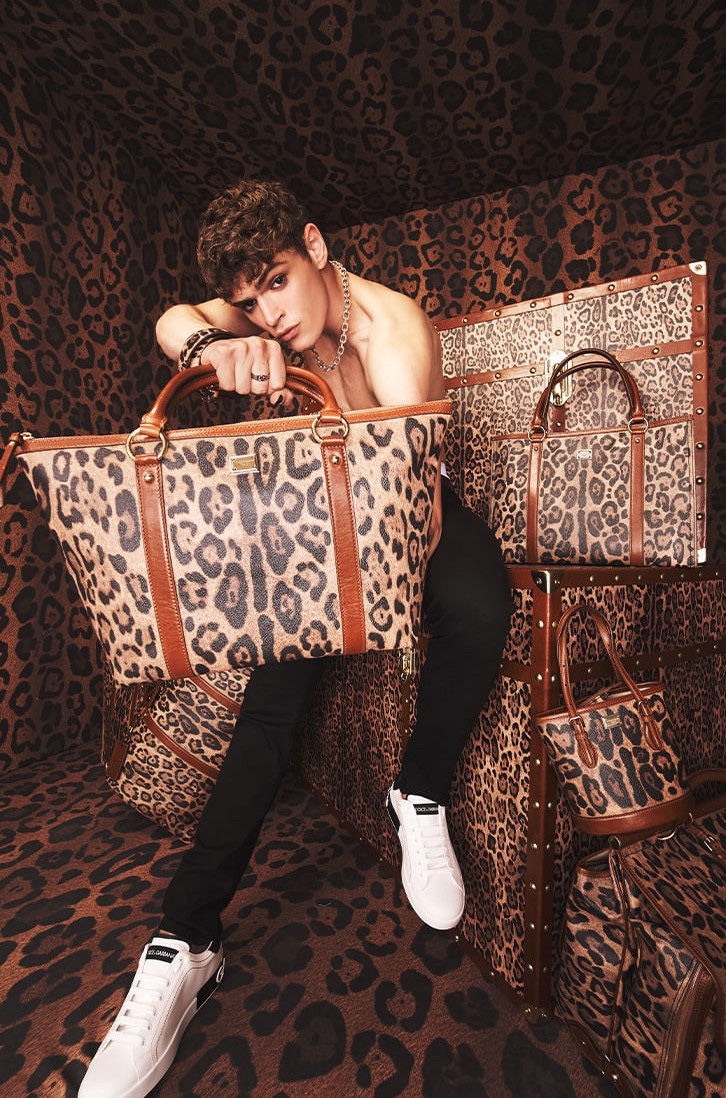 Dolce & Gabbana enlists model Mattia Giovannoni to showcase its leopard print Crespo Leo collection.