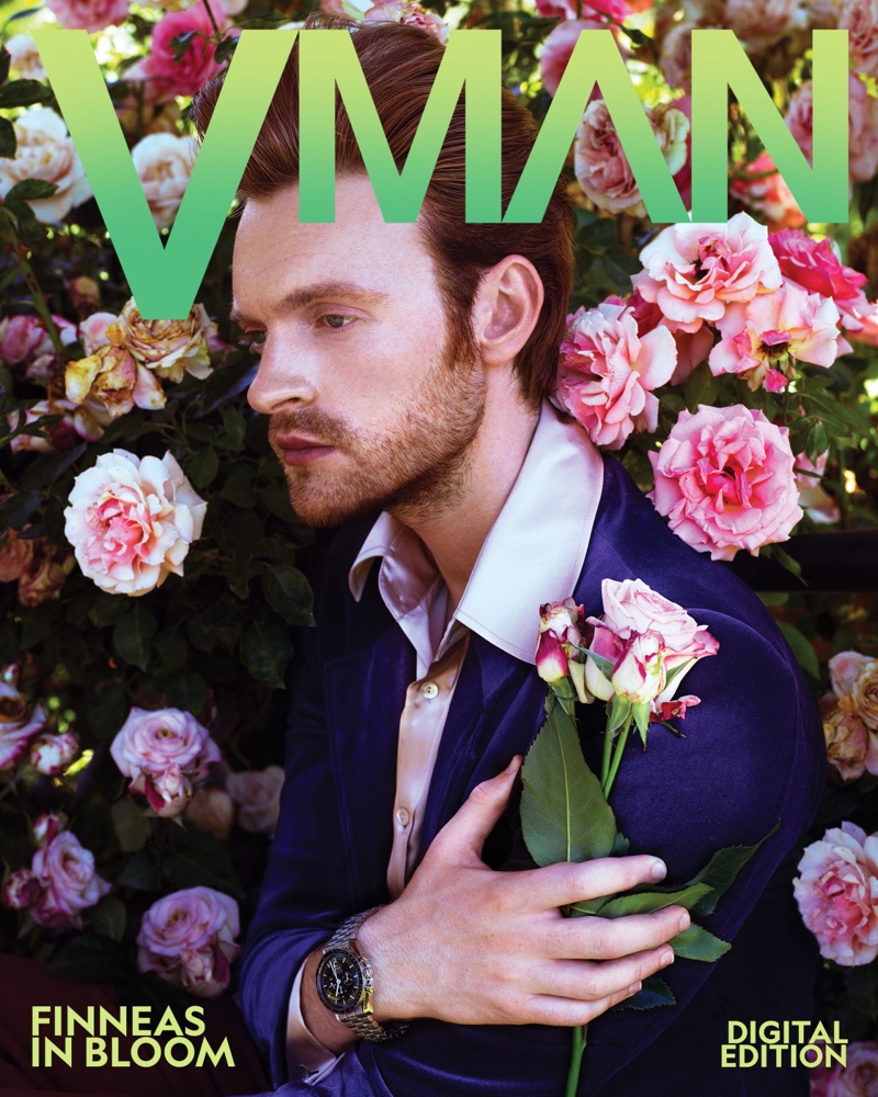 Music artist Finneas appears on a digital cover for VMAN.