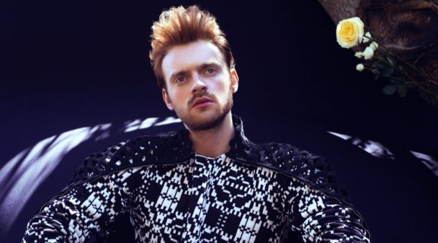 In Bloom: Finneas Covers VMAN, Talks Debut Album Embracing a graphic black and white look, Finneas wears Comme des Garçons with a Valentino cape for VMAN.