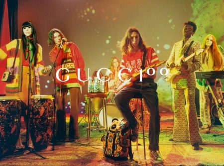 J Moon, Pleun Keijsers, Kevin Demaj, Ibrahima Diaw, and Panni Eberhardt tap into a psychedelic energy for the Gucci 100 campaign.