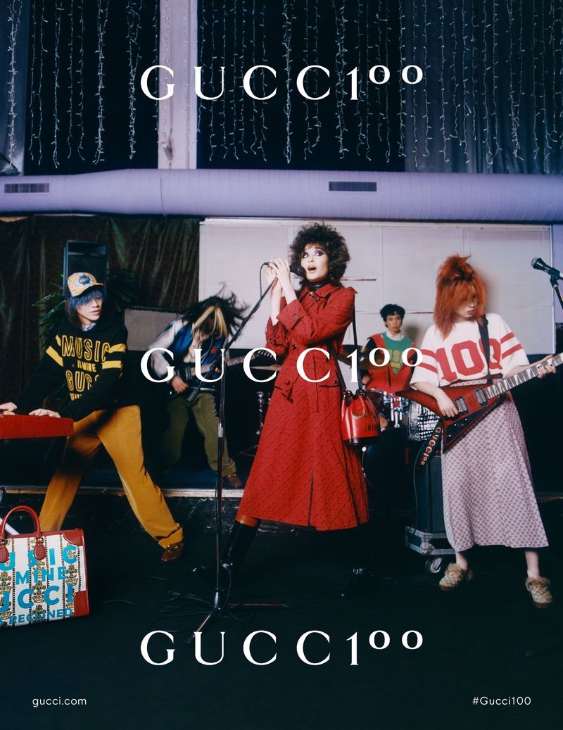 Akito Mizutani, Hanaka Hori, Tsukasa Kakiudo, and Natsumi Sekine front a Japanese punk rock band for the Gucci 100 campaign.