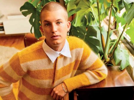 Arnaldo Anaya-Lucca photographs Gus Dapperton in a yellow striped sweater by Fendi for Vogue Man Hong Kong.