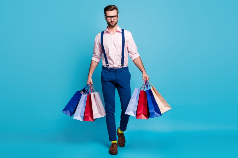 Handsome Man Suspenders Shopping Bags