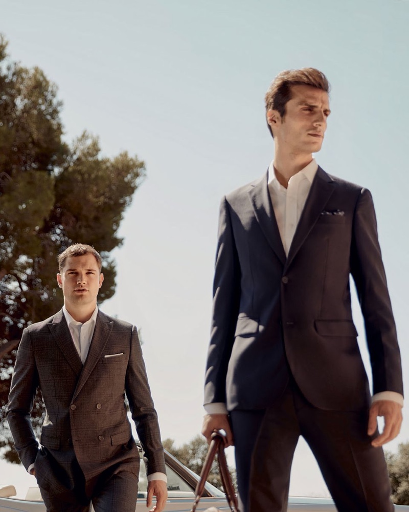 Models Stefan Pollmann and Alexander Ardid don suits from Hockerty's fall-winter 2021 collection.
