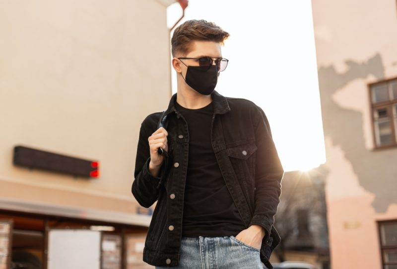 Man Denim Jacket Jeans Mask Sunglasses Man Denim Jacket Jeans Mask Sunglasses