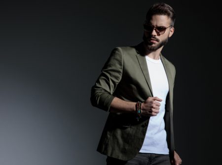 Man in Blazer and T-Shirt with Sunglasses