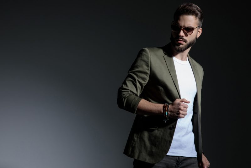 Man in Blazer and T-Shirt with Sunglasses