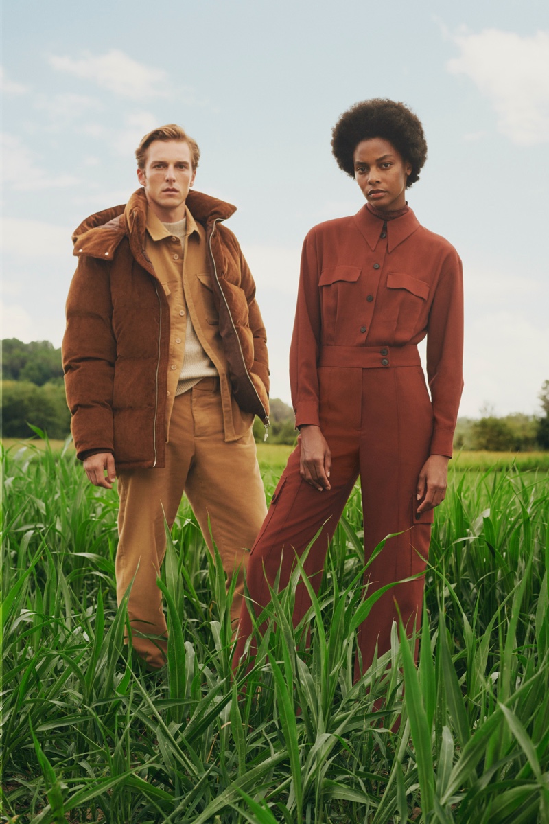 Models Quentin Demeester and Karly Loyce star in Mango's Committed to the Future campaign.