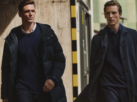 Models Xavier Gibson and Quentin Demeester head out for a stroll in sharp looks from Massimo Dutti.
