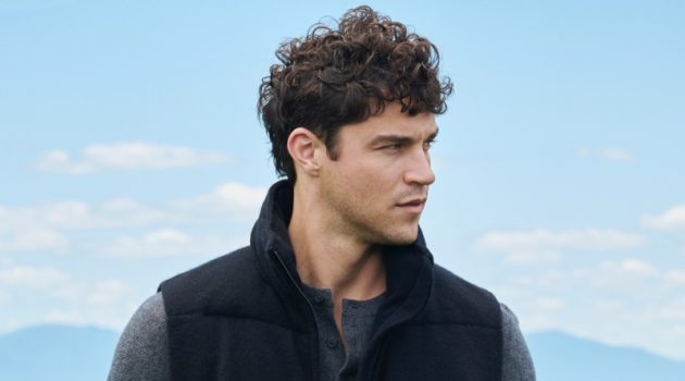 Miles & Timothy Don Vintage-Inspired Style for Naked Cashmere Campaign Miles McMillan stays warm in a puffer vest and henley for NAKEDCASHMERE's fall 2021 campaign.