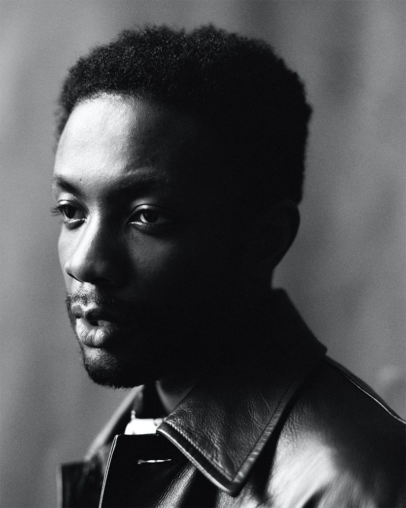 Omari Douglas dons a leather jacket for Paul Smith's  fall-winter 2021 campaign.