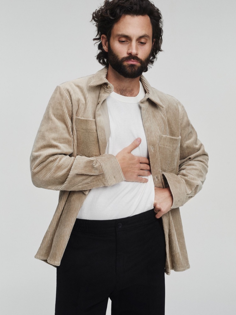 In front and center, Penn Badgley wears an A.P.C. cotton-corduroy shirt, Bottega Veneta t-shirt, and Acne Studios trousers for Mr Porter. » Penn Badgley Appears in Mr Porter Shoot, Talks 'You' & Fame In front and center, Penn Badgley wears an A.P.C. cotton-corduroy shirt, Bottega Veneta t-shirt, and Acne Studios trousers for Mr Porter.