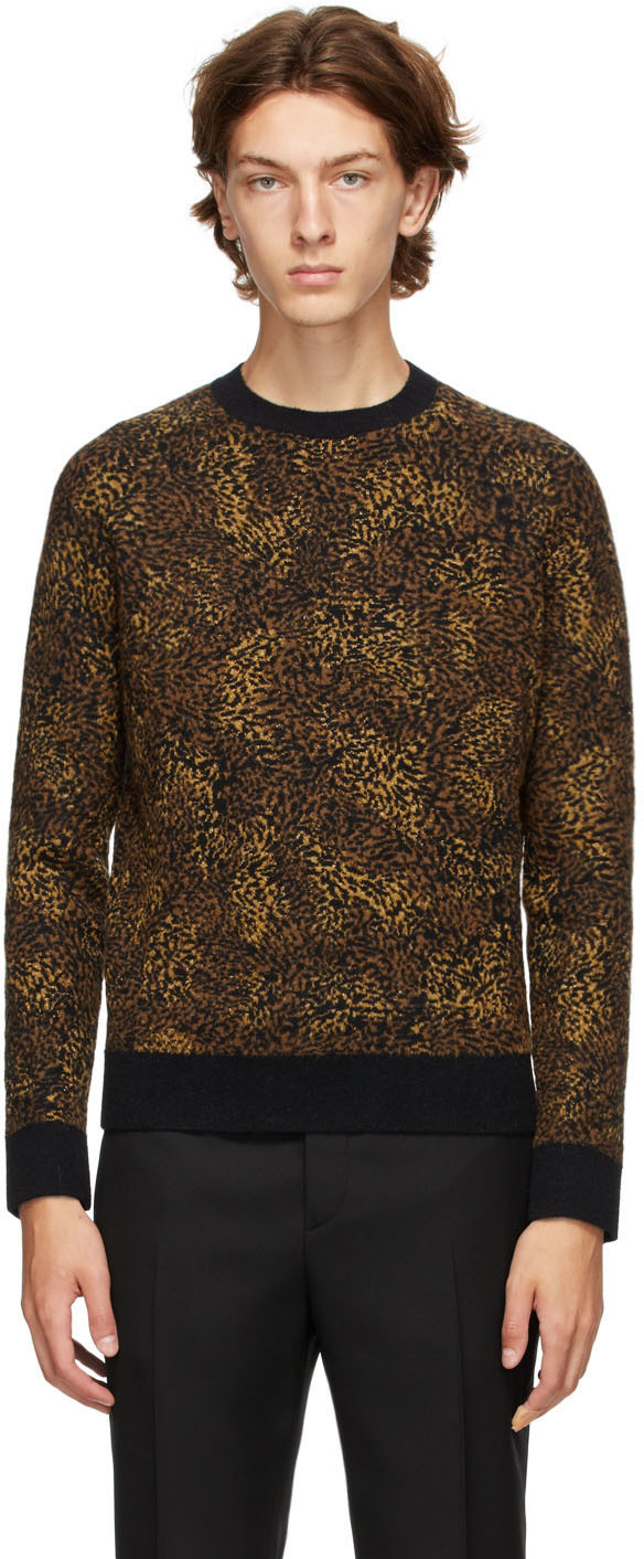 Saint Laurent Black Jacquard Leopard Crewneck Sweater | The Fashionisto