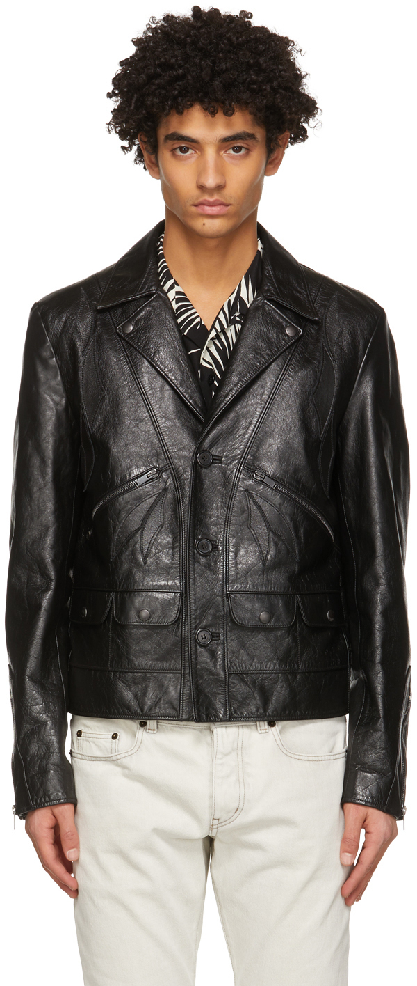 Saint Laurent Black Leather Application Jacket | The Fashionisto