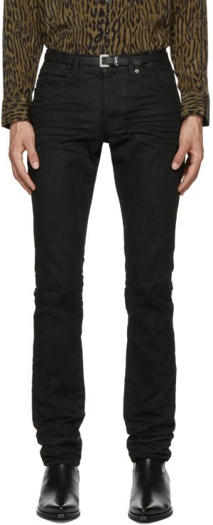 Saint Laurent Black Oily Coated Slim-Fit Jeans Saint Laurent Black Oily Coated Slim-Fit Jeans