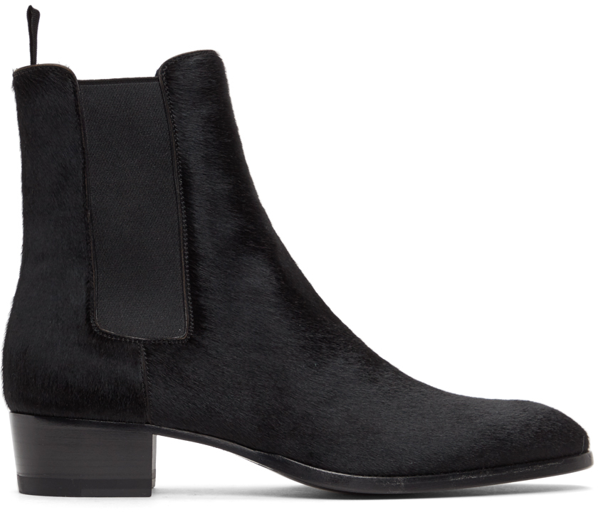 Saint Laurent Black Pony Wyatt Chelsea Boots | The Fashionisto