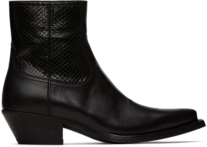 Saint Laurent Black Python Lukas Boots | The Fashionisto