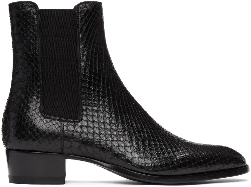 Saint Laurent Black Python Wyatt Chelsea Boots | The Fashionisto