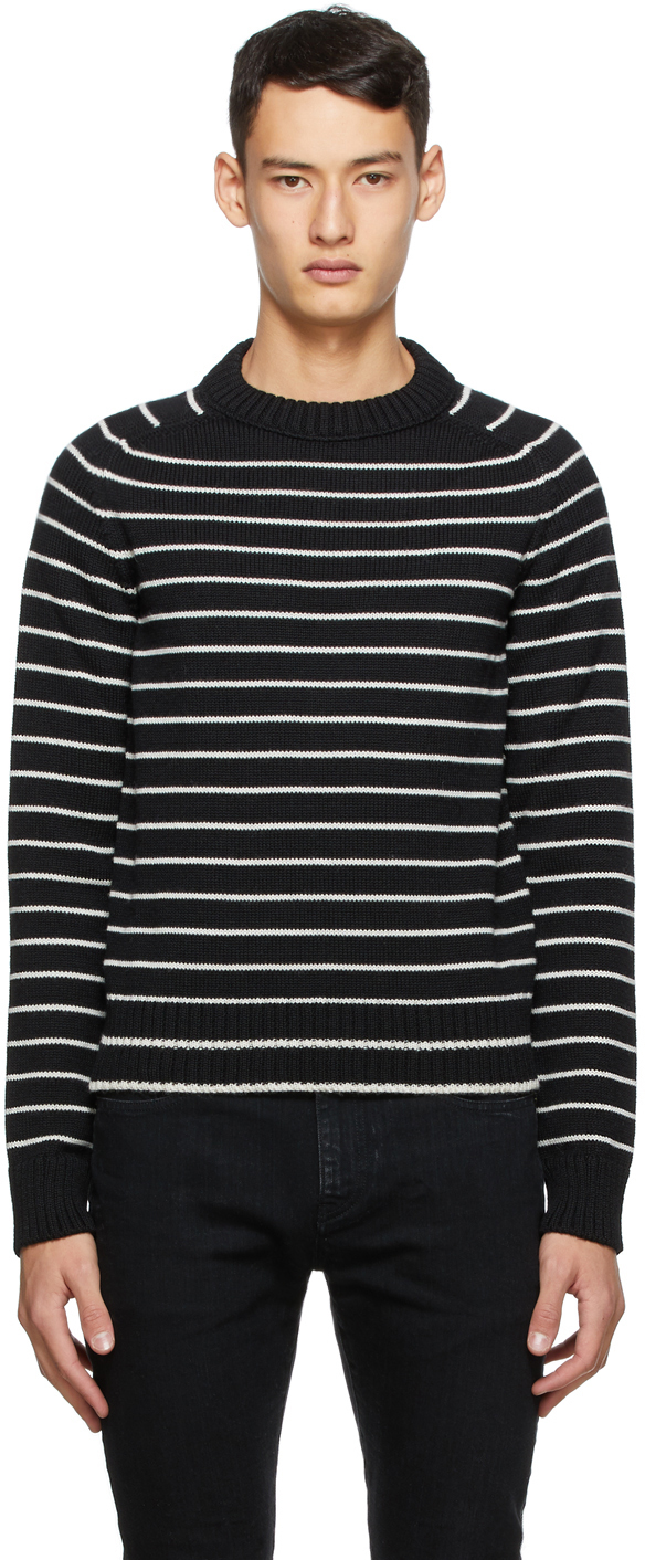 Saint Laurent Black Wool Stripe Sweater | The Fashionisto