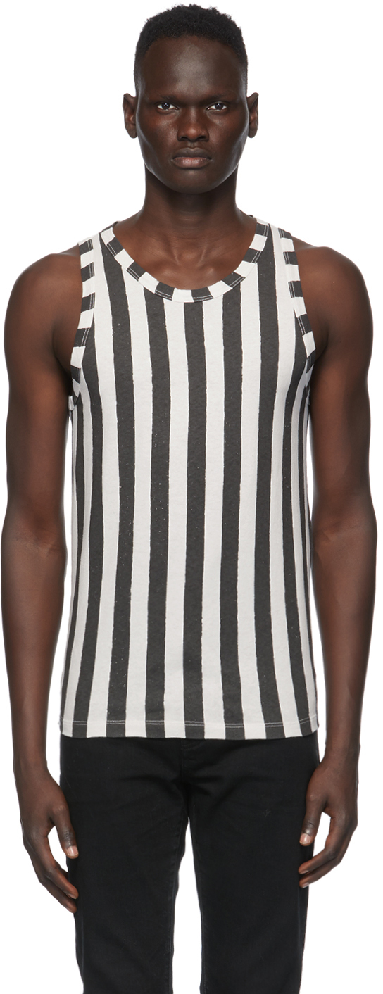 Saint Laurent Black & Off-White Striped Tank Top | The Fashionisto
