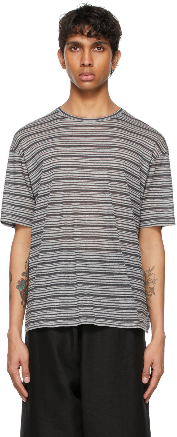 Saint Laurent Grey Striped Surfer T-Shirt | The Fashionisto