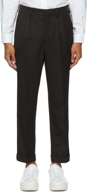 AMI Alexandre Mattiussi Black Carrot Fit Cuffed Hem Trousers AMI Alexandre Mattiussi Black Carrot Fit Cuffed Hem Trousers