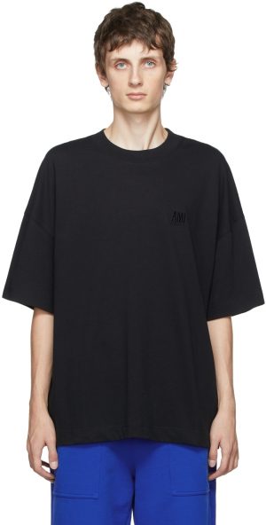 AMI Alexandre Mattiussi Black Embroidered Logo Oversize T-Shirt AMI Alexandre Mattiussi Black Embroidered Logo Oversize T-Shirt