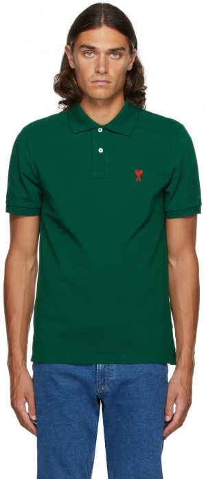 AMI Alexandre Mattiussi Green Ami de Caur Polo AMI Alexandre Mattiussi Green Ami de Caur Polo