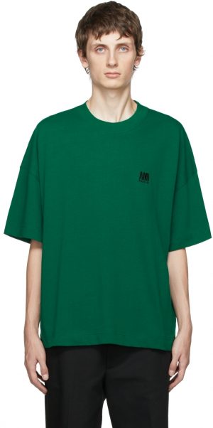 AMI Alexandre Mattiussi Green Embroidered Logo Oversize T-Shirt AMI Alexandre Mattiussi Green Embroidered Logo Oversize T-Shirt
