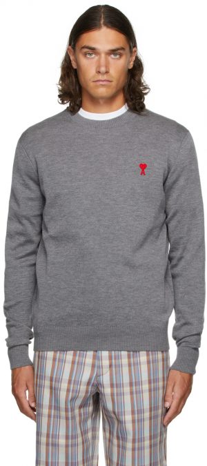 AMI Alexandre Mattiussi Grey Ami de Caur Sweater AMI Alexandre Mattiussi Grey Ami de Caur Sweater