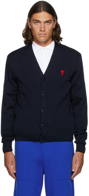 AMI Alexandre Mattiussi Navy Ami de Caur Cardigan AMI Alexandre Mattiussi Navy Ami de Caur Cardigan