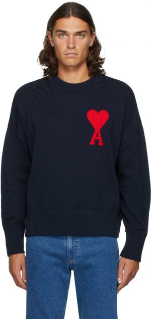AMI Alexandre Mattiussi Navy Ami de Caur Oversize Sweater AMI Alexandre Mattiussi Navy Ami de Caur Oversize Sweater