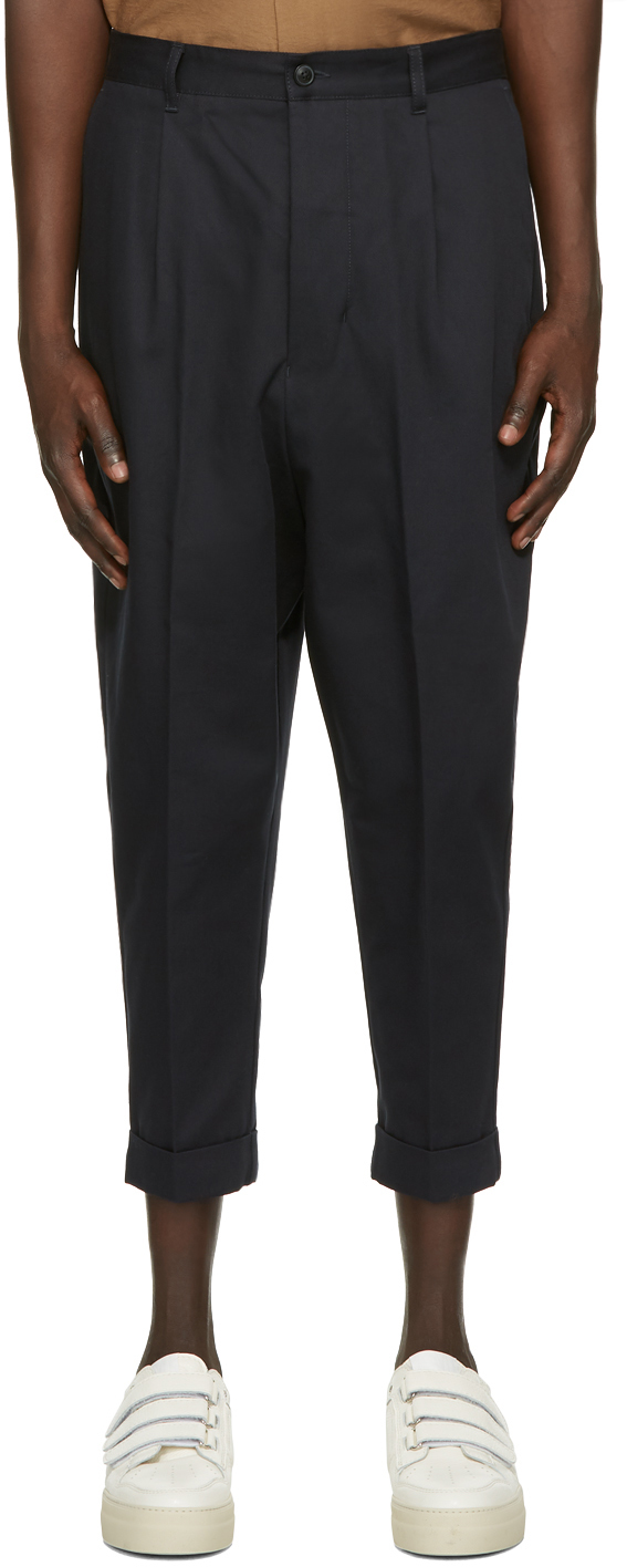 AMI Alexandre Mattiussi Navy Oversized Carrot Fit Trousers | The ...