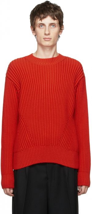AMI Alexandre Mattiussi Red Virgin Wool Rib Boxy Sweater AMI Alexandre Mattiussi Red Virgin Wool Rib Boxy Sweater