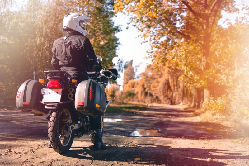 Back Man Motorbike Autumn Trees Helmet Back Man Motorbike Autumn Trees Helmet