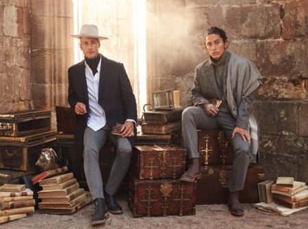 Models Axel Hermann and Cherokee Jack come together as the stars of Banana Republic's holiday 2021 campaign.
