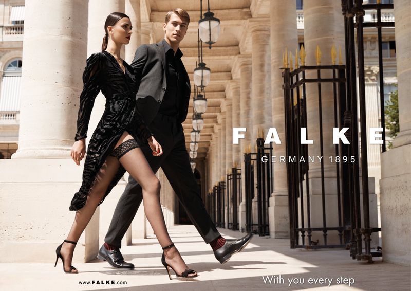 Dressed to the nines, Victorine Marquant and Andrej Halasa couple up for FALKE's fall-winter 2021 campaign.