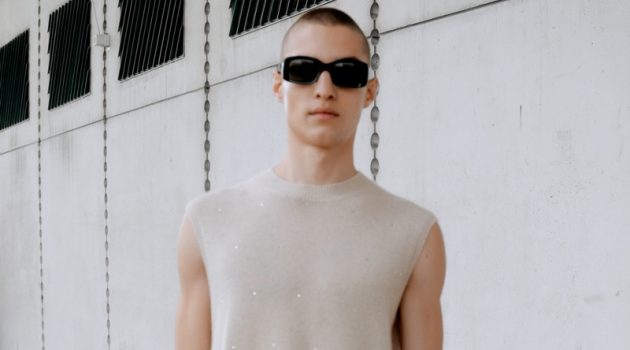 A Glimpse at Filippa K's Spring '22 Collection Dressed in a cashmere sweater vest and cotton trousers, David Shyn showcases pieces from Filippa K's spring-summer 2022 collection.