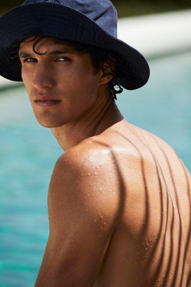 Portuguese fashion model Francisco Henriques fronts Frescobol Carioca's resort campaign.