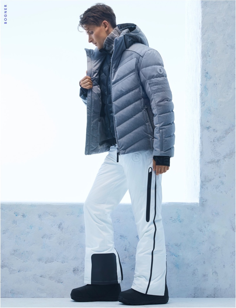 Ready to face the winter snow, Lowell Tautchin layers in a Bogner look for Holt Renfrew.