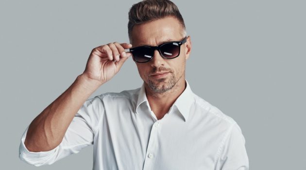 Male Model Brown Lens Sunglasses White Shirt