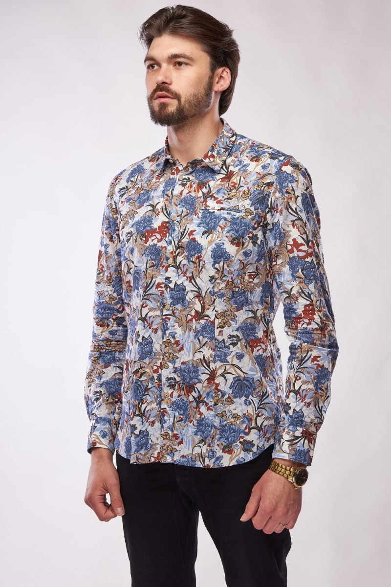 Man Wearing Floral Print Shirt