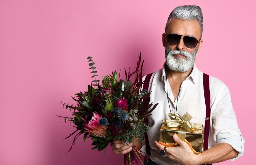 Man with Flowers and Gift Man with Flowers and Gift