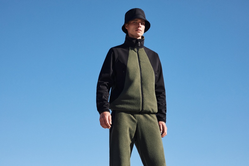 Jeff Hinton models a matching track jacket and pants from Mango Man's new Improved collection.