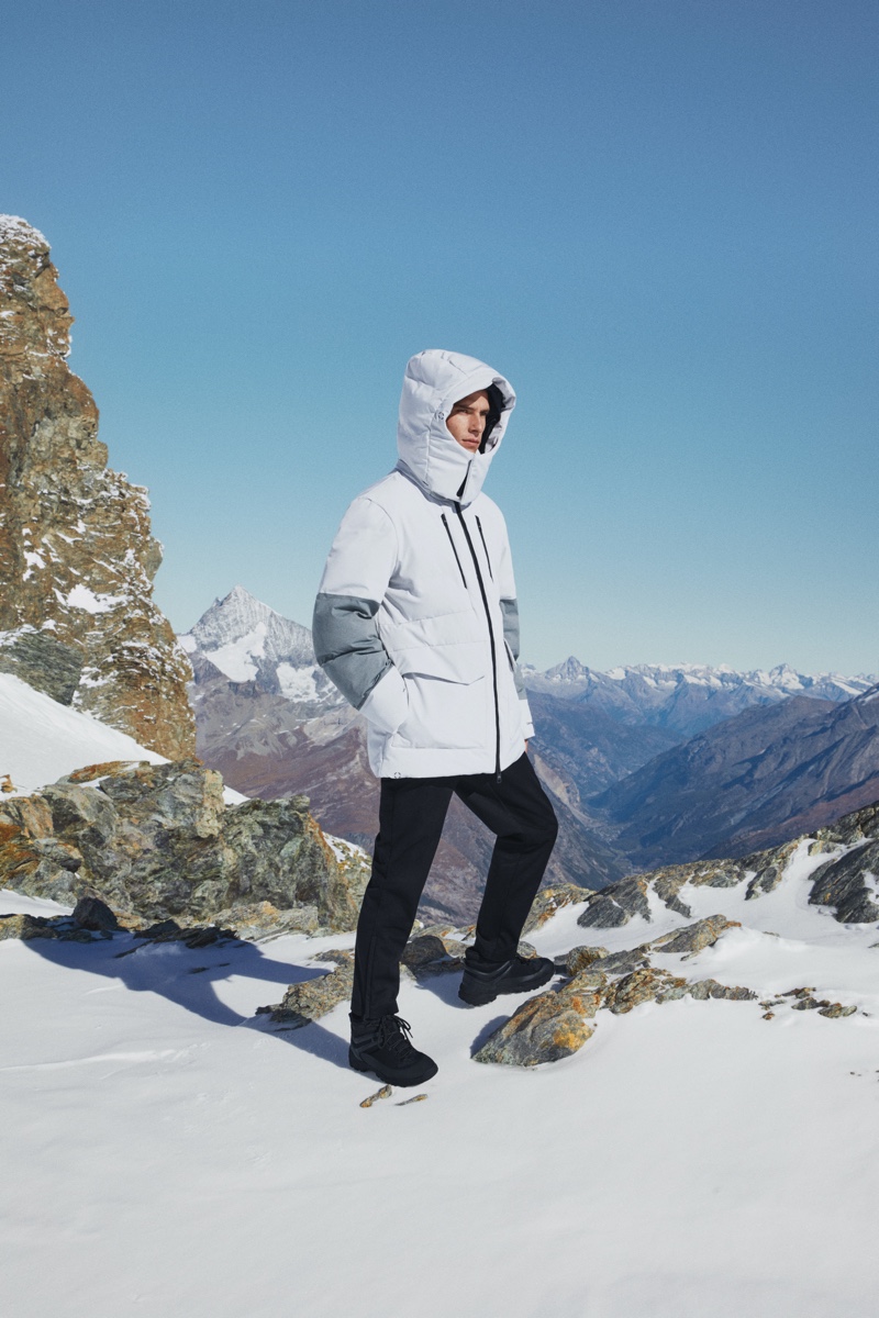 Stepping outdoors, Jeff Hinton wears a puffer jacket from Mango Man's Improved collection.