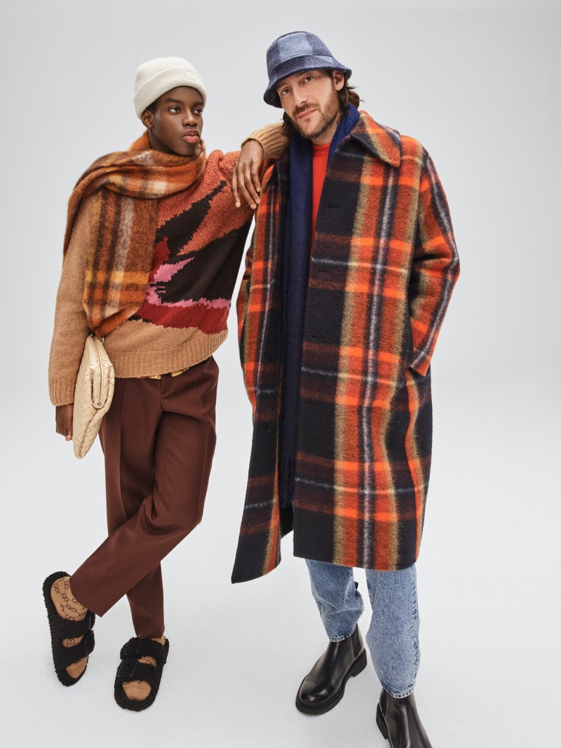 Making a case for tartan and winter style, Cedric Sanvee and Florent Megdoud star in Mytheresa's 2021 festive campaign.