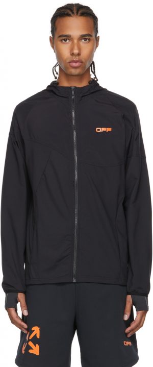 Off-White Black & Orange Active Logo Stretch Zip Up Running Jacket Off-White Black & Orange Active Logo Stretch Zip Up Running Jacket